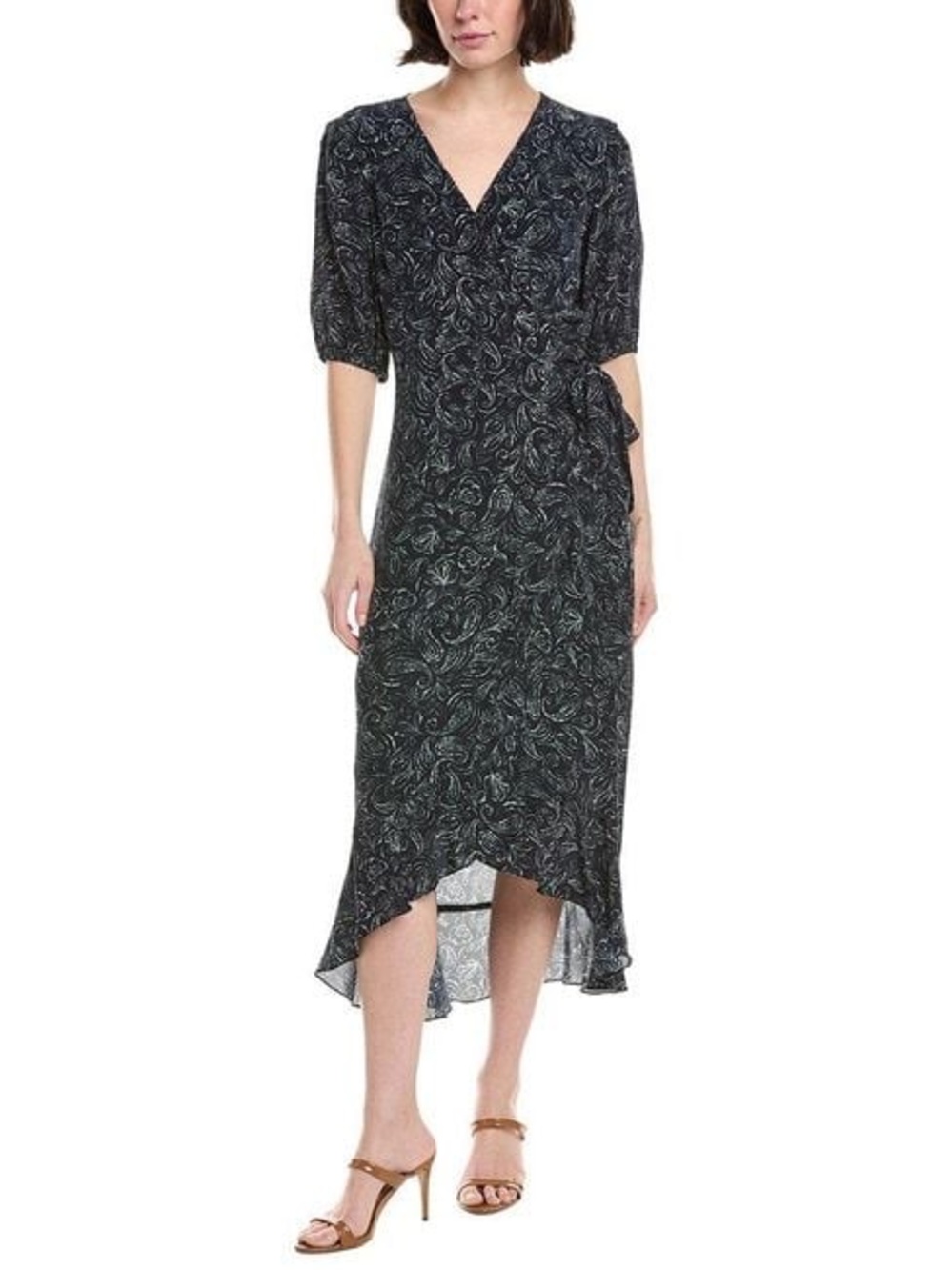 Sara Campbell Eloise Wrap Georgette Midi Dress Navy Blue Paisley Size 10 NWT